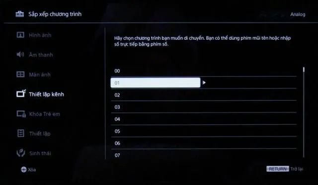 Thanh trạng thái hiển thị quá trình hoàn tất cách dò kênh tivi sony đời cũ