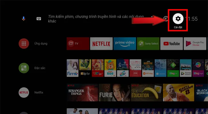 Chọn phần Cài đặt trên tivi