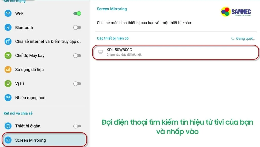Chọn tín hiệu từ tivi