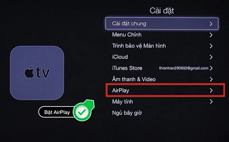 Ảnh minh họa cài đặt AirPlay trên Apple TV