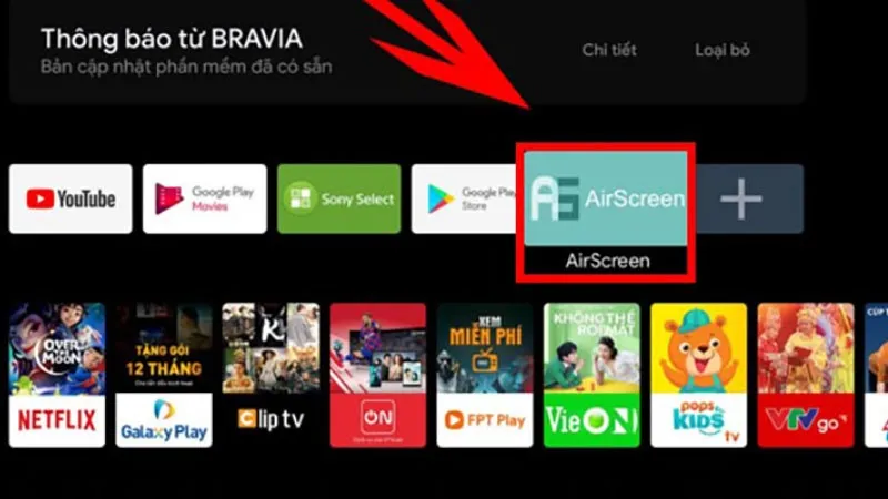 Ảnh minh họa giao diện AirScreen trên tivi