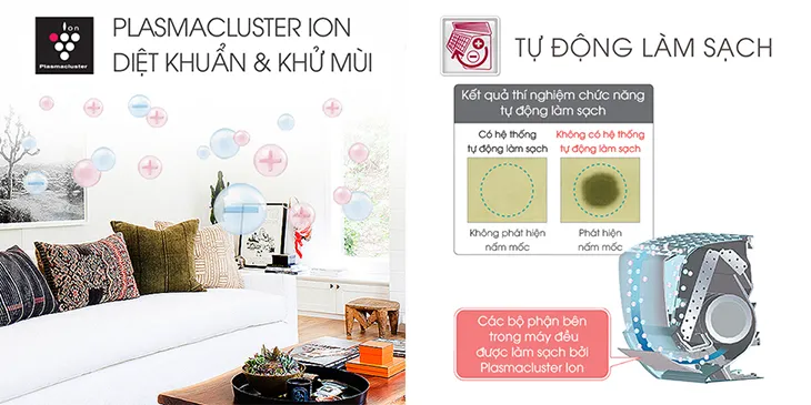 Hệ thống lọc khí và tự làm sạch bằng Ion Plasmacluster trên máy lạnh Sharp