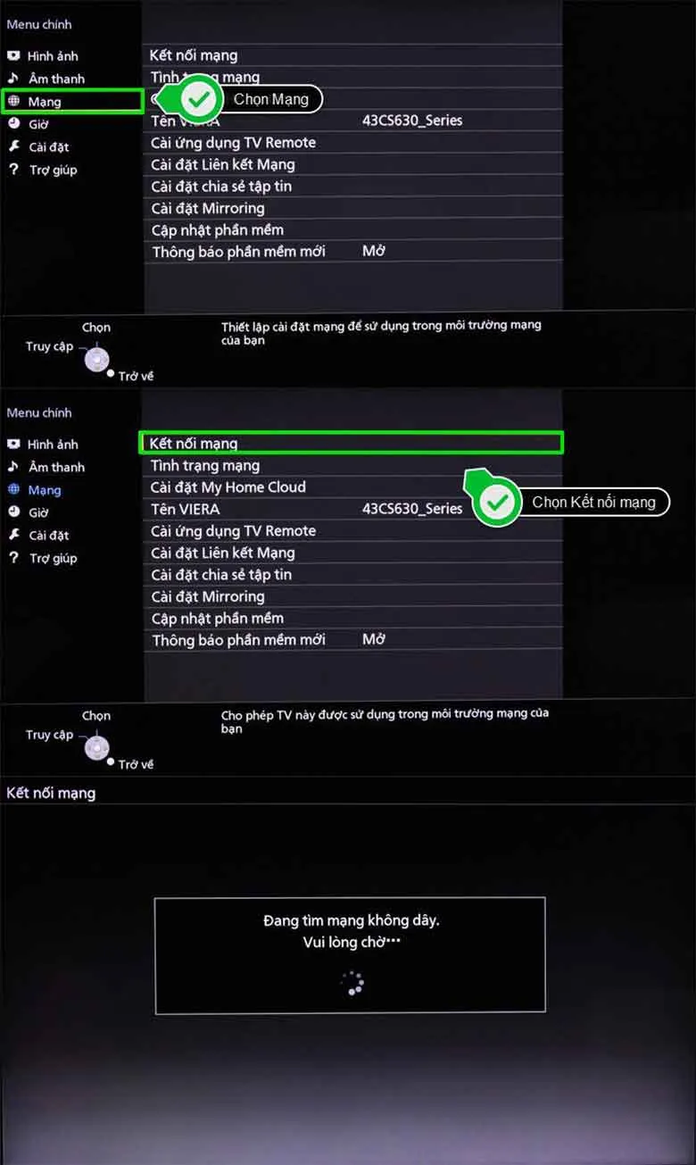 Tiếp tục chọn mạng và kết nối mạng để kết nối wifi