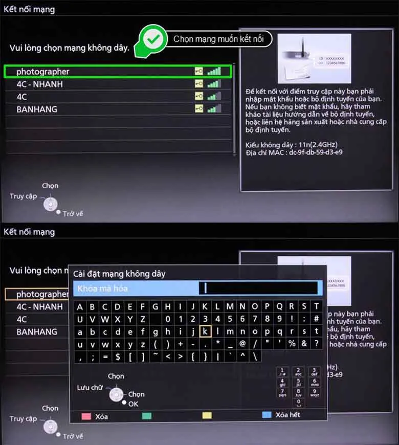 Chọn wifi bạn muốn kết nối và nhập mật khẩu kết nối