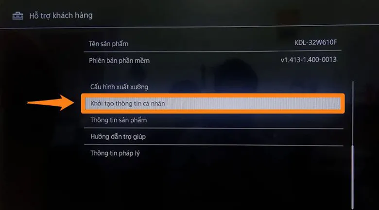 Chọn Khởi tạo thông tin cá nhân để khắc phục lỗi tivi Sony không vào được Youtube