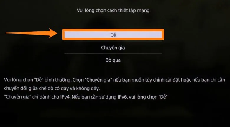 Chọn Dễ để khắc phục tình trạng tivi Sony không vào được Youtube