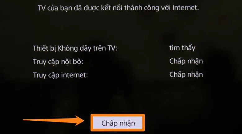Chọn Chấp nhận để tiếp tục quá trình khắc phục lỗi tivi Sony không vào được Youtube