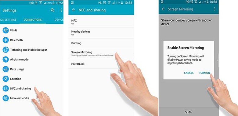 Kích hoạt Screen Mirroring trên điện thoại Android.