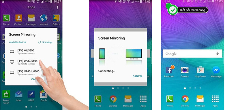Chọn tivi Samsung để kết nối Screen Mirroring từ điện thoại.