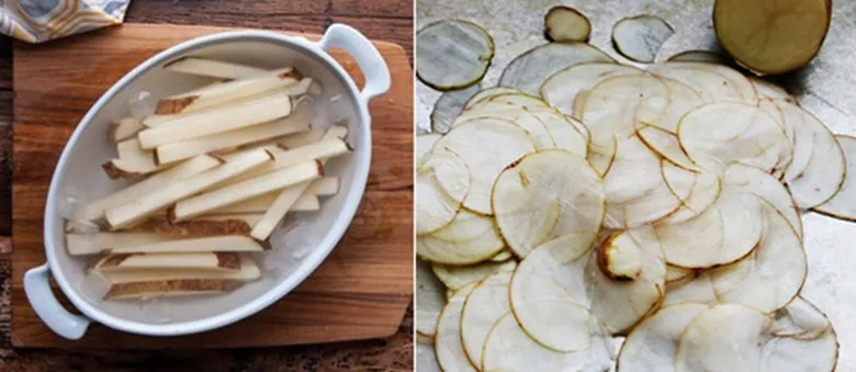 Chuẩn bị nguyên liệu làm khoai tây chiên bằng lò vi sóng