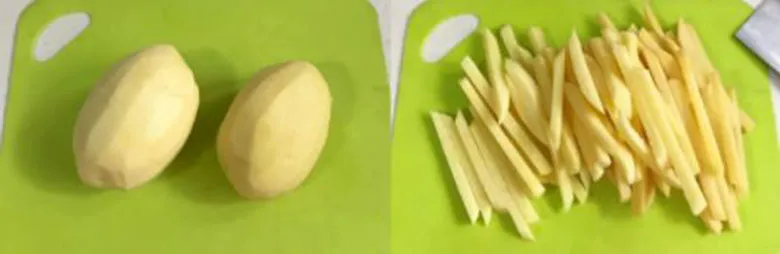 Thái khoai tây thành que để chiên bằng lò vi sóng