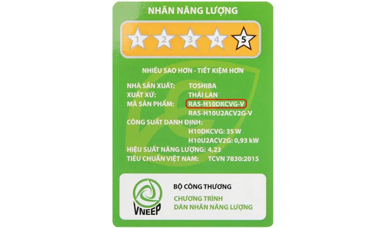 Xác định tên model máy lạnh Toshiba trên dàn lạnh hoặc tem năng lượng chính xác