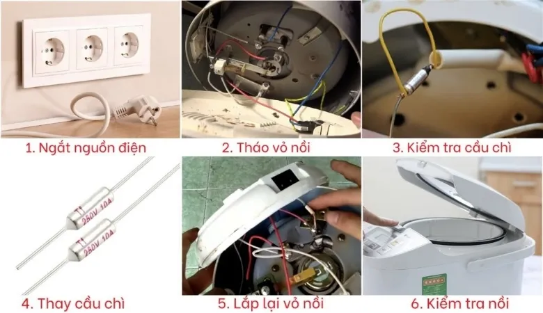Cấu tạo và vị trí lắp đặt cầu chì nhiệt trong nồi cơm điện