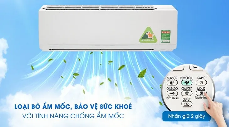 Chế độ Mold Proof tự động sấy khô dàn lạnh sau khi tắt máy