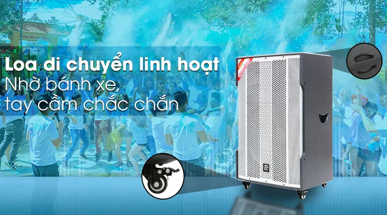 Loa điện karaoke Dalton TS - 18A1500 1200W có thiết kế nhỏ gọn cùng bánh xe giúp việc di chuyển linh hoạt và dễ dàng