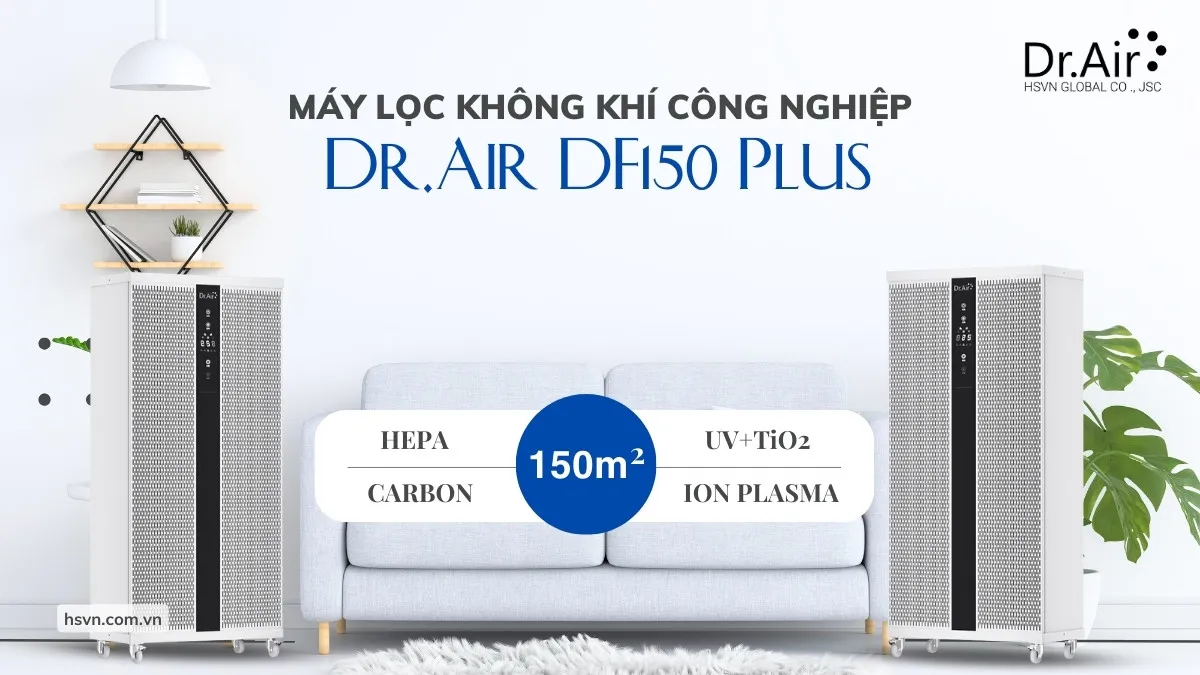 Máy lọc không khí công nghiệp Dr.Air DF150 Plus với thiết kế tháp đứng hiện đại