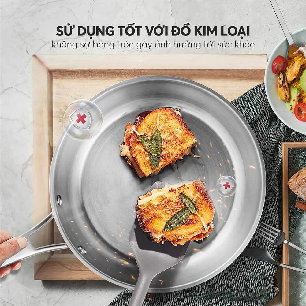 Bề mặt lòng chảo Trimax bóng mịn với khả năng tản nhiệt đều khắp thân chảo