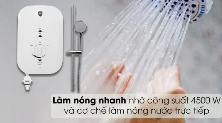 Bình nóng lạnh trực tiếp Ferroli 4500W MIDO-MSP 4.5S với thiết kế gọn gàng, phù hợp phòng tắm nhỏ