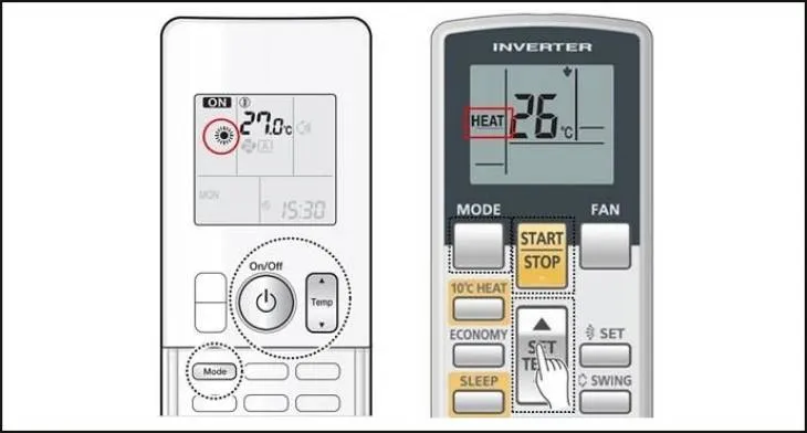 Chế độ sưởi ấm Heat với biểu tượng hình mặt trời giúp giữ ấm căn phòng