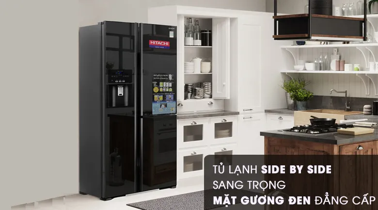 Thiết kế sang trọng của tủ lạnh Hitachi Inverter 584 lít R-M700GPGV2 với mặt gương đen