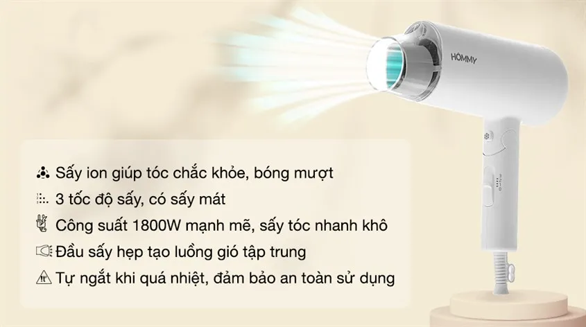 Máy sấy tóc 1800W Hommy PH6870 nhiều chức năng thông minh