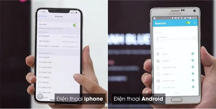 Bật Bluetooth trên điện thoại để tìm kiếm và kết nối với hệ thống loa của tivi