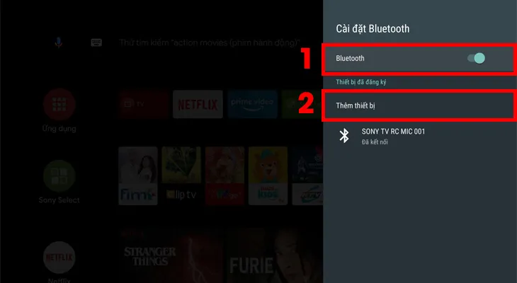 Gạt ON Bluetooth để bật Bluetooth trên tivi
