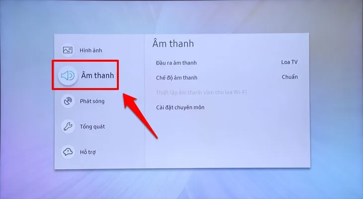 Giao diện cài đặt âm thanh trên tivi