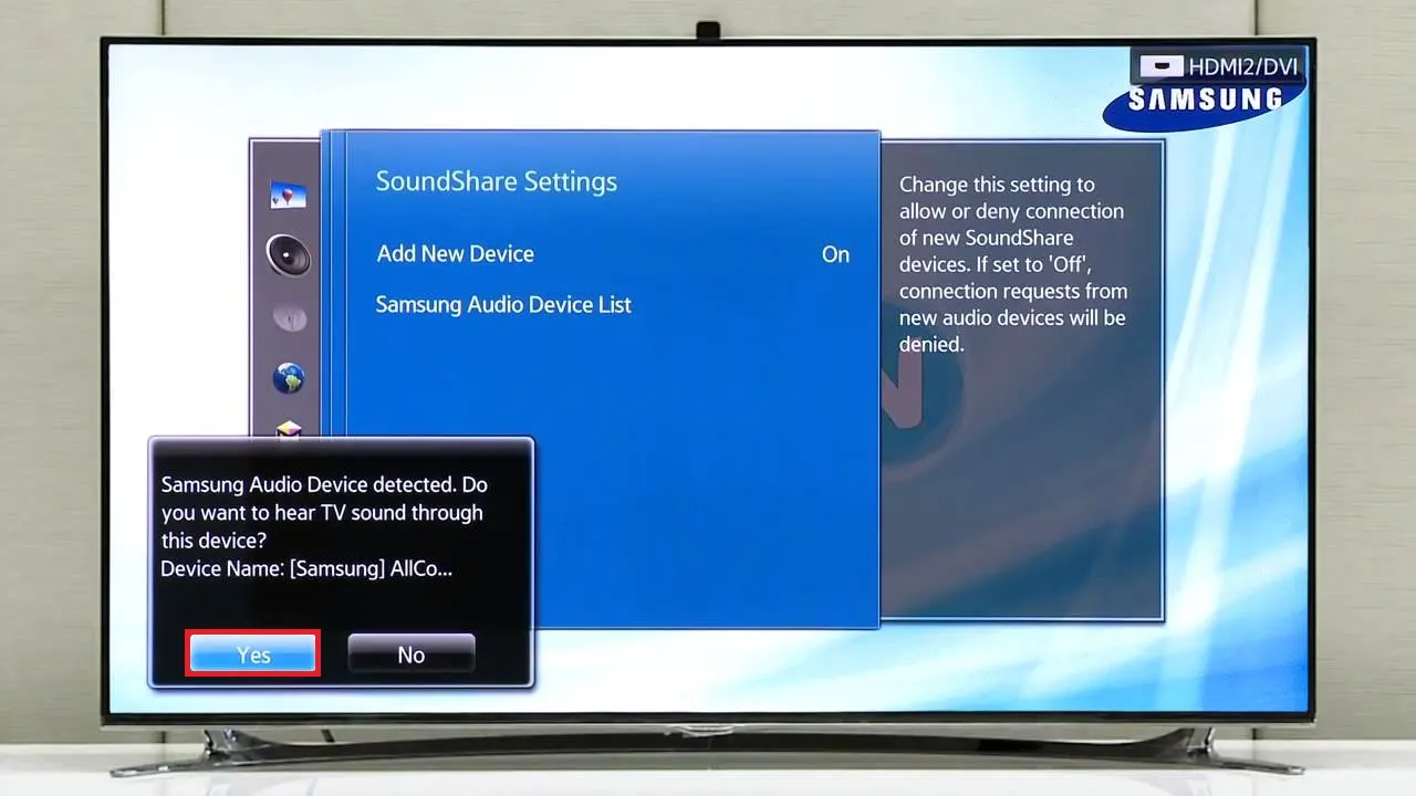 Chờ tivi phát tín hiệu và chọn OK/ Yes