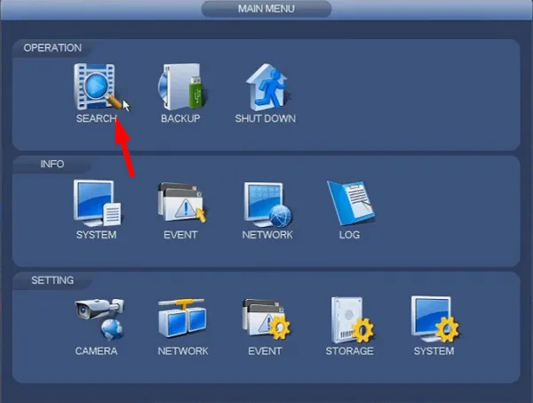 Chọn mục Search.