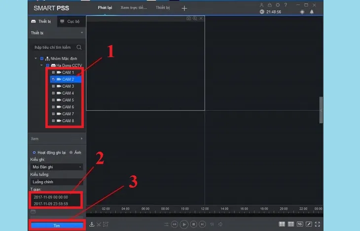 Vào giao diện chính của phần mềm, chọn Phát lại > Chọn Camera