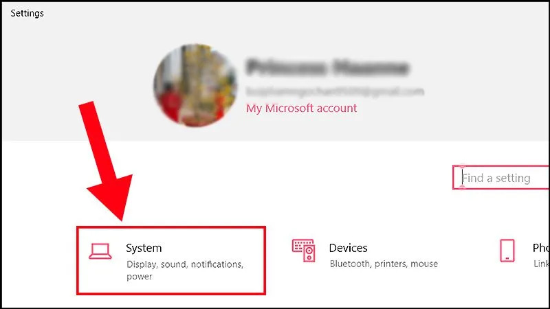 Vào phần cài đặt System