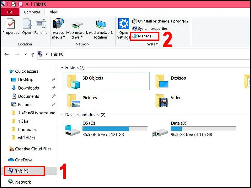 Vào mục This PC và chọn Manager