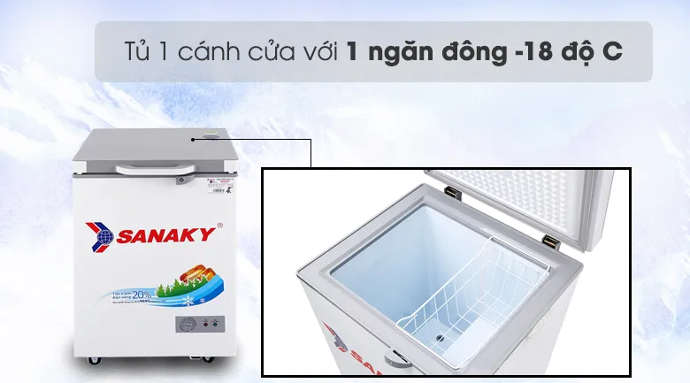 Tủ đông Sanaky 100 lít VH-1599HYK với khả năng cấp đông sâu bảo quản sữa mẹ tối ưu