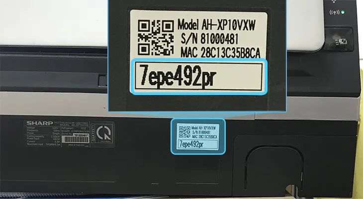 Mật khẩu Wifi mặc định của máy lạnh Sharp in trên tem