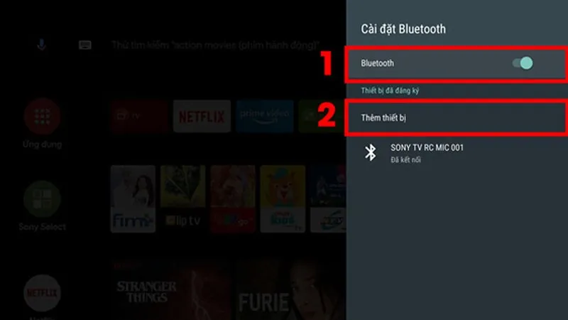 Bật Bluetooth và chọn Thêm thiết bị để tivi tìm kiếm laptop