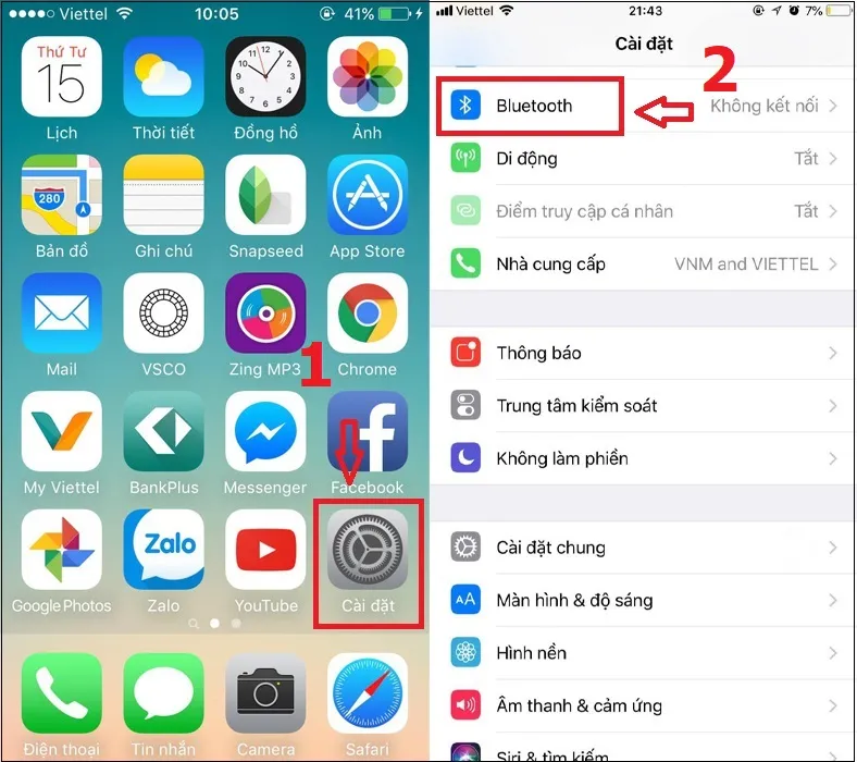 Giao diện Menu Cài đặt trên iPhone để thực hiện thiết lập âm thanh không dây