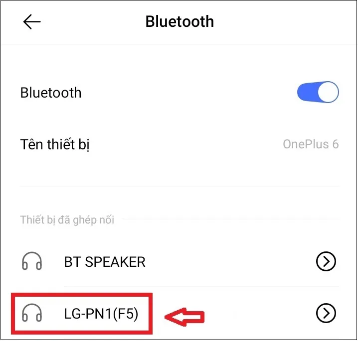 Danh sách các thiết bị hiện dụng và chọn đúng mã hiệu loa Bluetooth ví dụ như LG-PN1