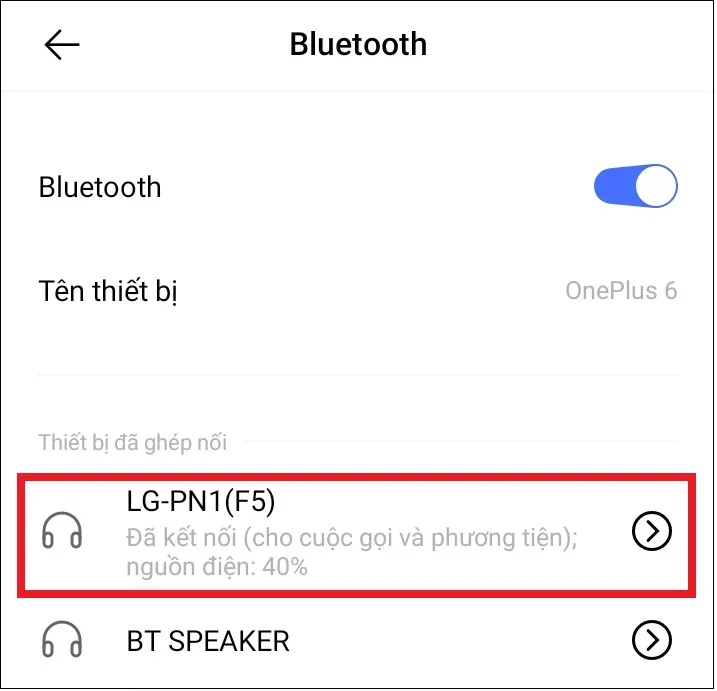 Thông báo trạng thái Đã kết nối thành công giữa điện thoại và hệ thống âm thanh Bluetooth