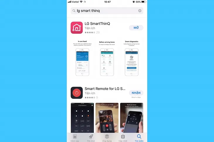 Giao diện ứng dụng LG ThinQ với tùy chọn thêm thiết bị điều hòa