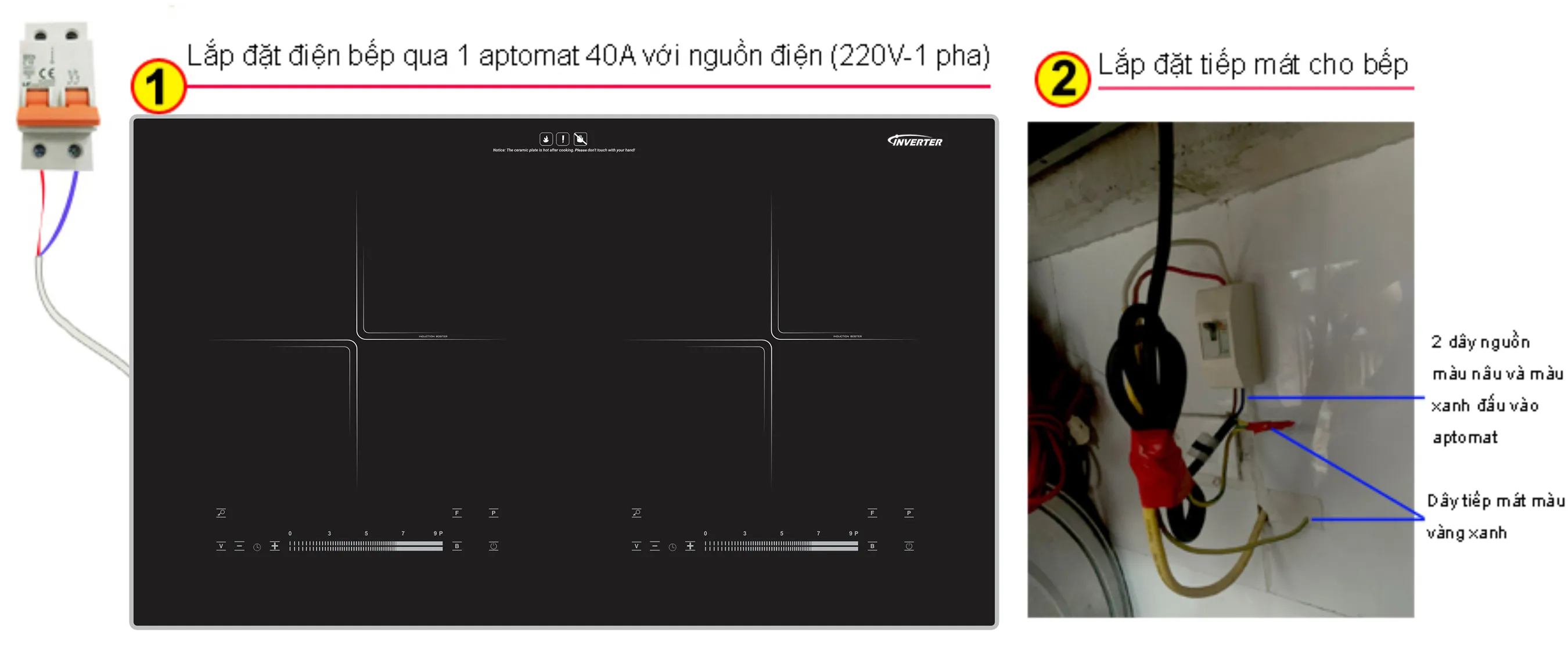 Sơ đồ lắp đặt điện bếp từ đôi