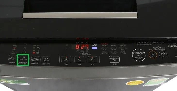 Chọn nút Vắt cực khô để bắt đầu cài đặt thời gian vắt theo nhu cầu sử dụng