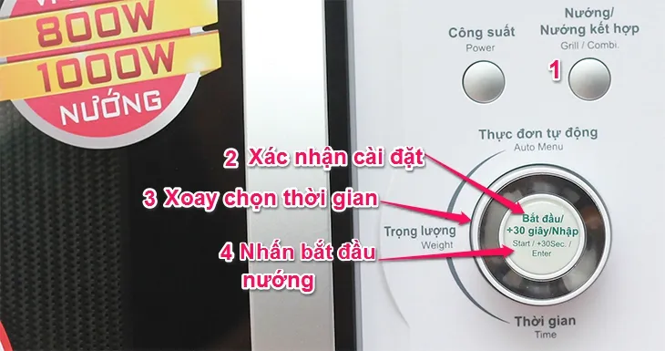 Chế độ nướng trên lò vi sóng Sharp R-G371VN