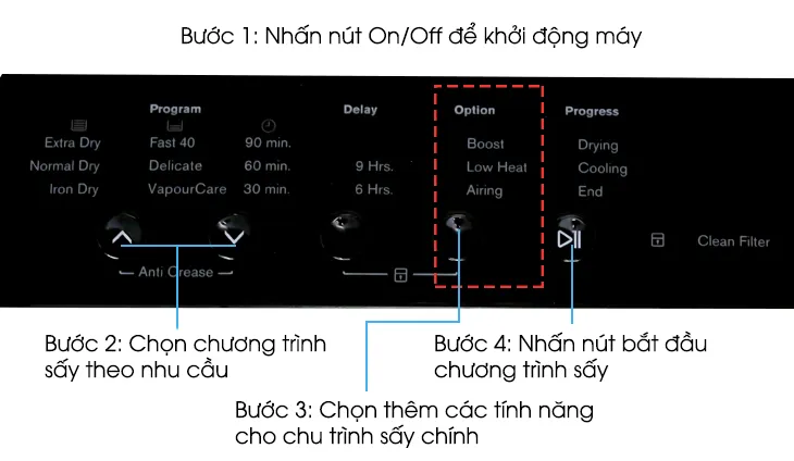 Tùy chọn nhiệt độ sấy