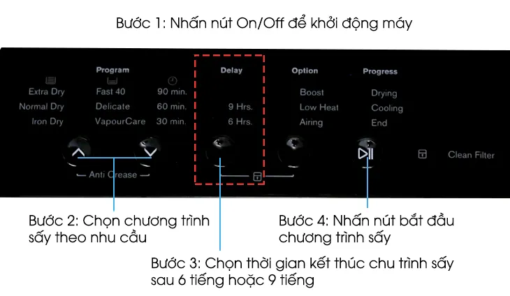 Nút trì hoãn sấy delay
