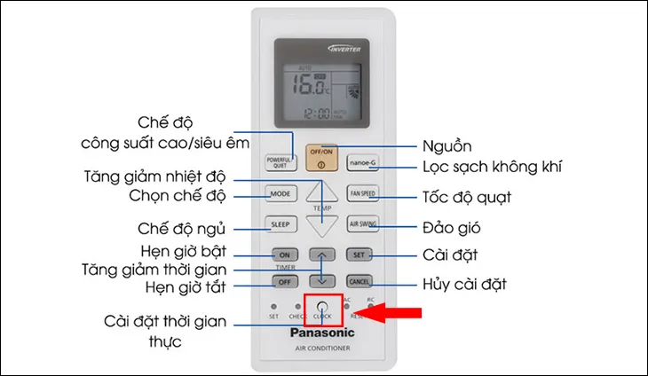 Cài đặt đồng hồ thời gian trên remote Panasonic