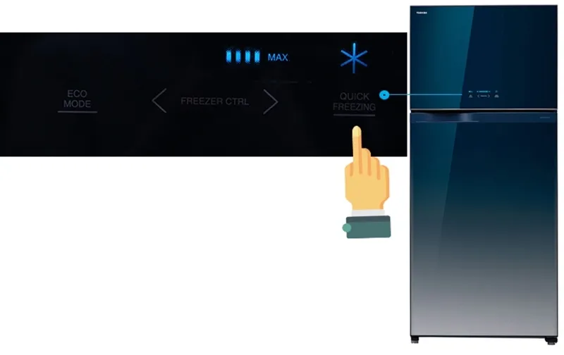 Nút Quick Freezing kích hoạt chế độ làm đông nhanh trên tủ lạnh Toshiba