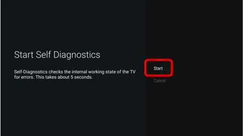 Giao diện tính năng Tự chẩn đoán trên Smart tivi Sony