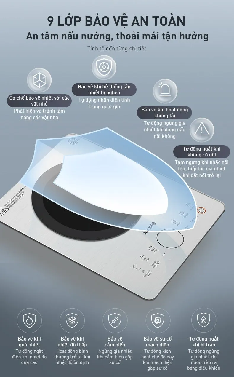Hệ thống bảo vệ an toàn của bếp từ Joyoung