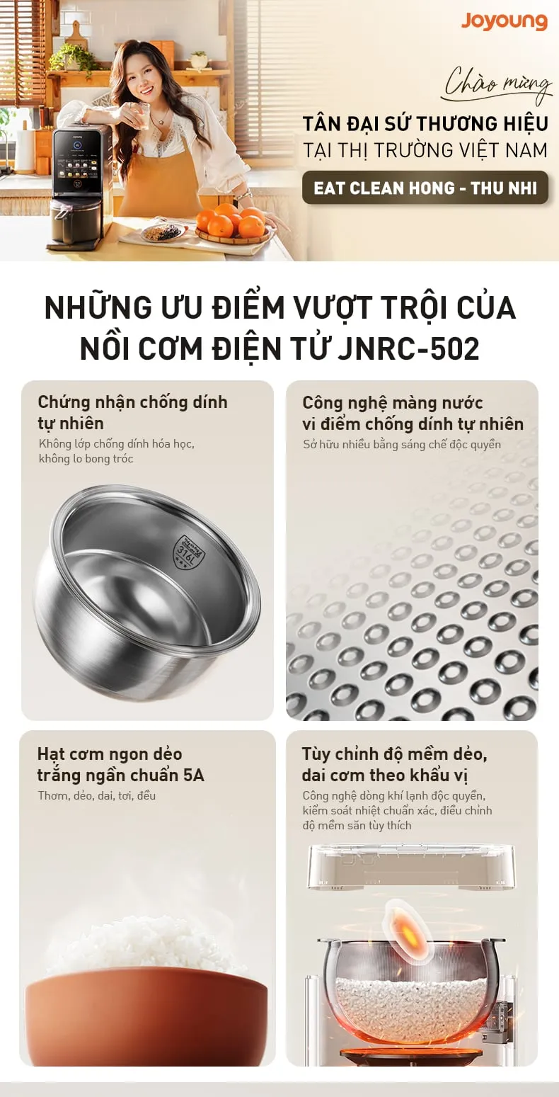 Tổng quan nồi cơm điện không dính Joyoung JNRC-502 màu trắng thanh lịch